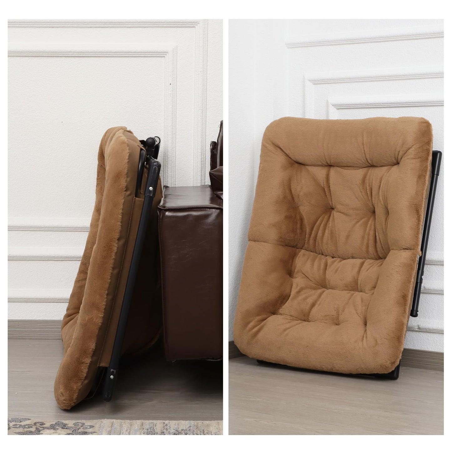 Mordchil HF Comfy Saucer Chair for Adults, Set of 2, Soft Faux Fur Bedroom Chair, Accent Dorm Chairs, Flexible Living Room Reading Chairs, Oversized Folding Lounge Seat for Teens, X-Large, Brown