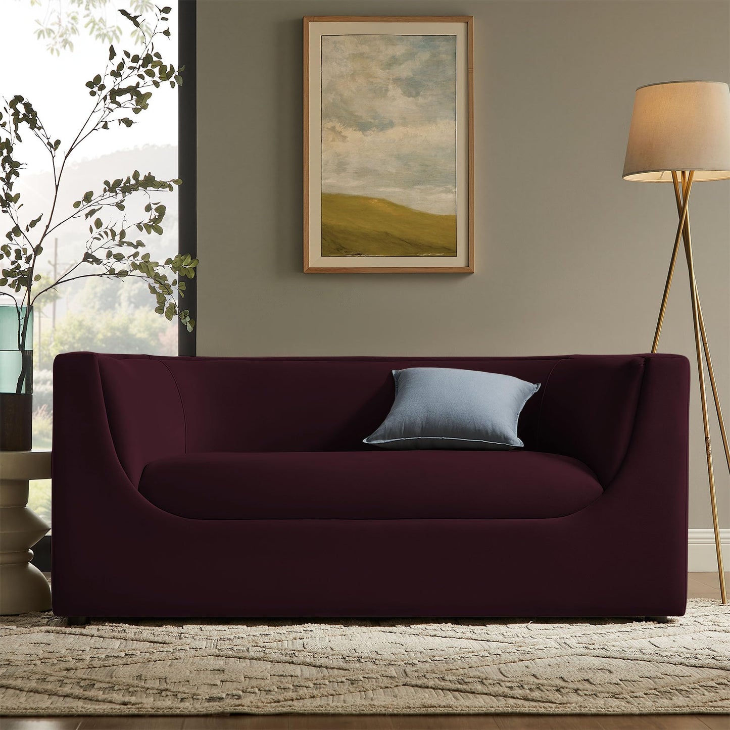 Modway Hilda 67 Inch Modern Curved Back Performance Velvet Loveseat in Mulberry – Plush Upholstered 2-Seat Sofa for Living Room, Apartment, Office