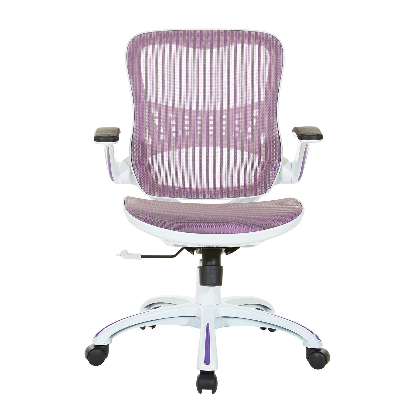 OSP Home Furnishings Riley Ventilated Manager's Office Desk Chair with Breathable Mesh Seat and Back, White Base with Purple