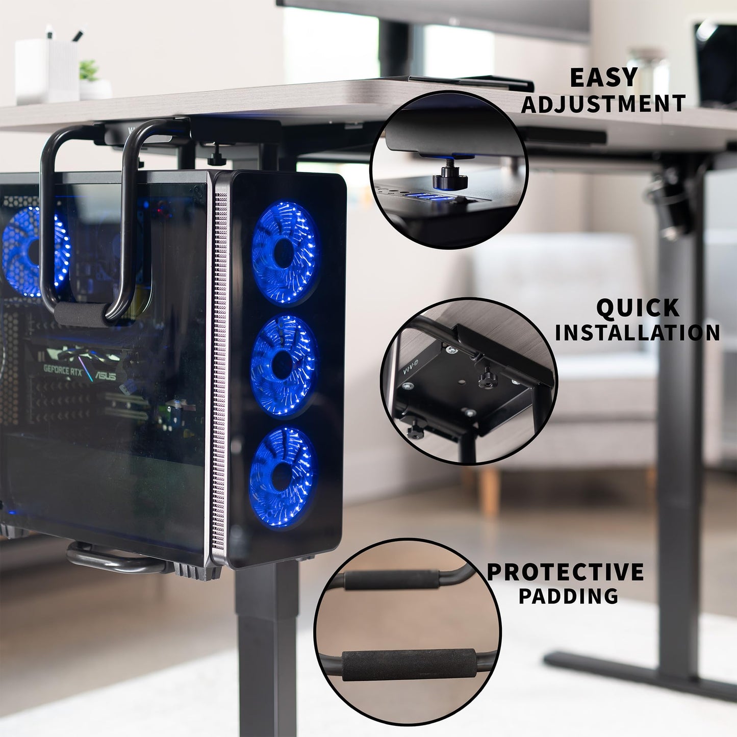 VIVO Heavy Duty Adjustable Under-Desk PC Mount, Home and Office Computer CPU Holder with Secure Locking, Supports up to 66 lbs, Black, MOUNT-PC04B