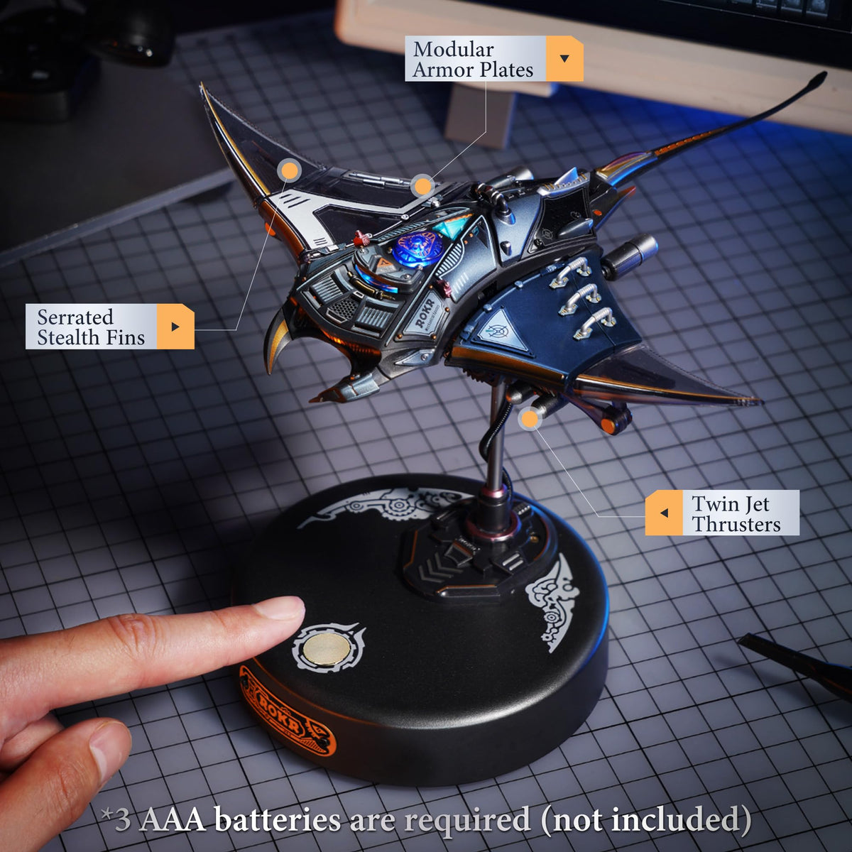 ROKR 3D Metal Puzzles for Adults, Manta Ray Mechanical, 3D Metal Model Kits for Adults to Build, Unique Electric Mechanical Toy