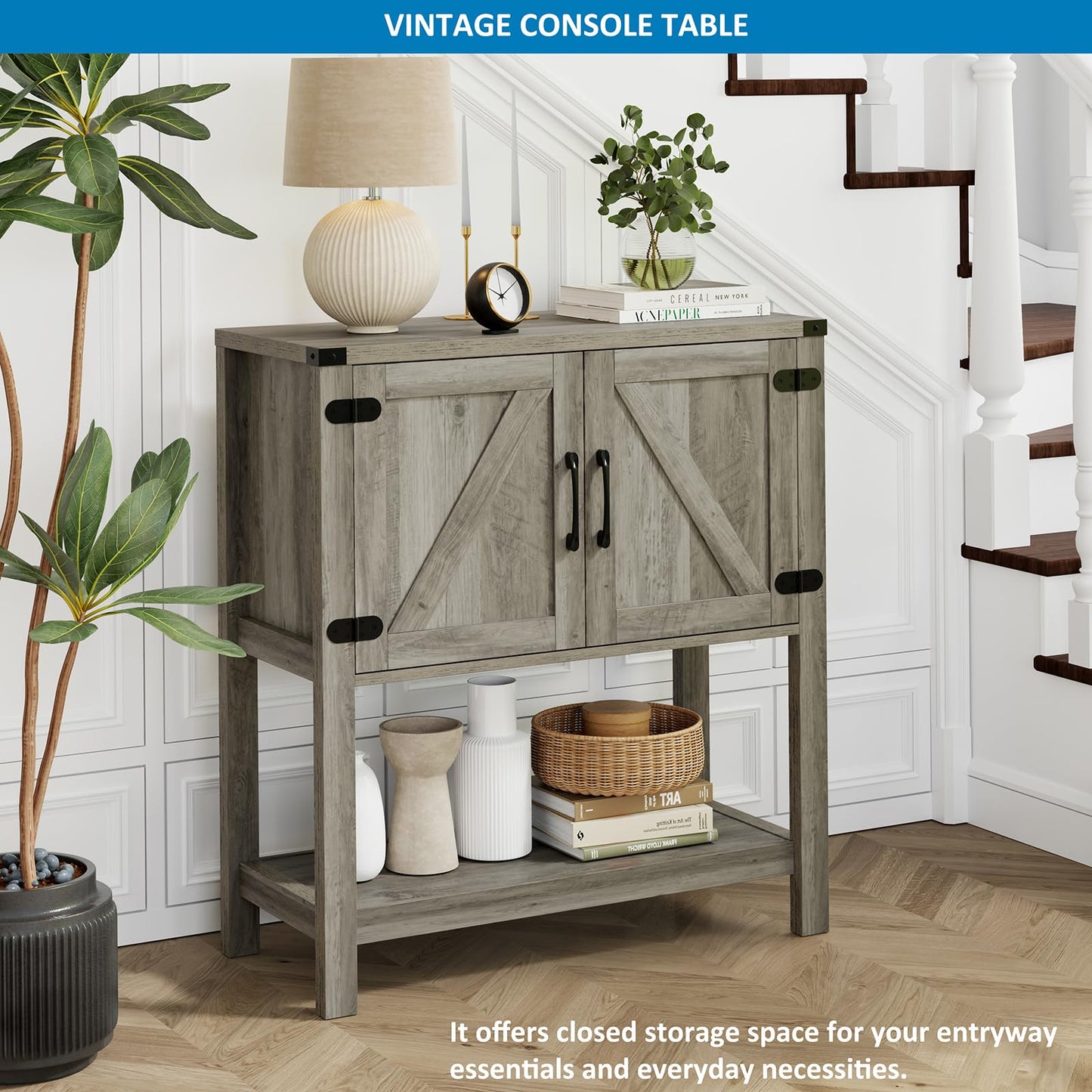 Mufico Console Table with 2-Door Cabinet Coffee Bar Cabinet Sofa Table,Entryway Table with Storage, Farmhouse Buffet Sideboard (Grey)