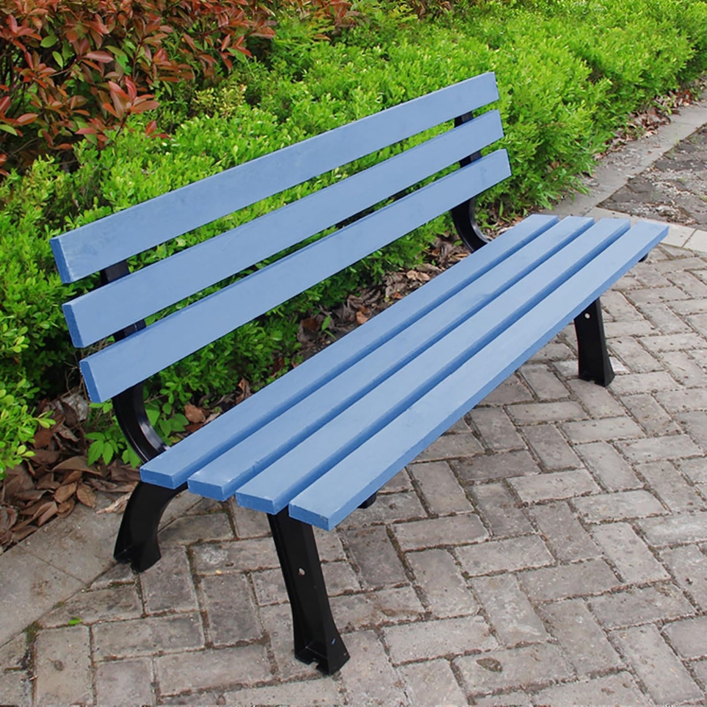 Weatherproof Outdoor Garden Bench, Hardwood Patio Loveseat Chair for Backyard, Deck, Lawn & Poolside - Comfortable Park Bench with Backrest (Color: Blue),Blue,with backrest