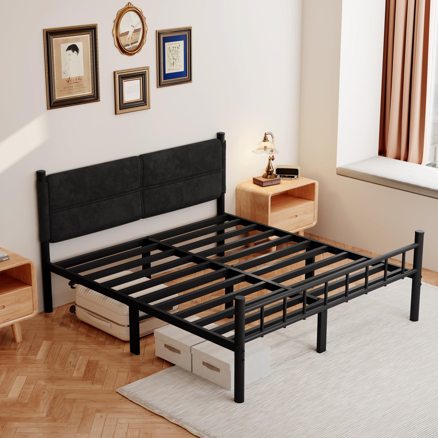 Henshwon Metal Bed Frame,14Inch Full Bed Frame with Headboard,Heavy Duty Sturdy Mattress Foundation,Easy Assembly,No Box Spring Needed,Black Full Size