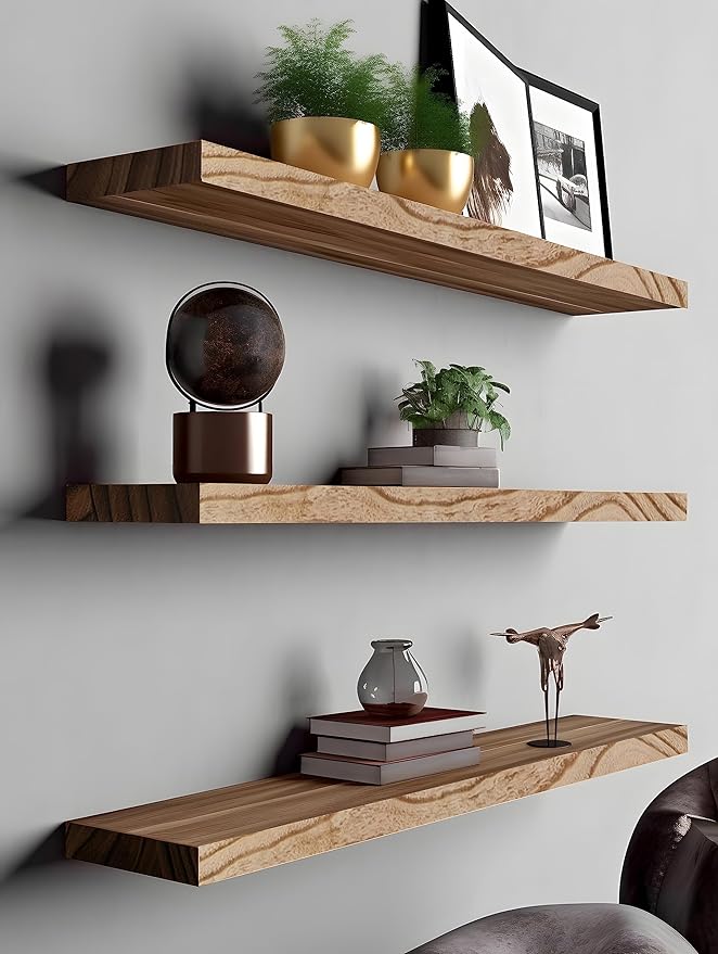 YYWUOJJ Wood Floating Shelves for Wall, Rustic Wall Shelves for Bedroom