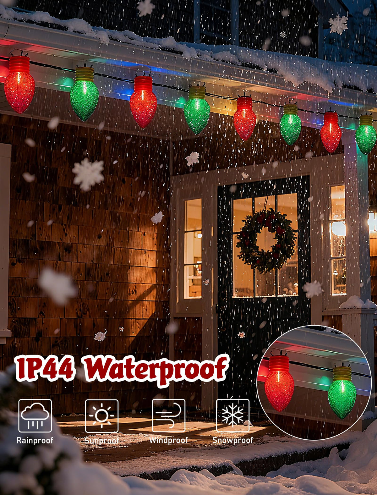 Romasaty Jumbo Christmas Lights, 16FT Giant Christmas Lights with 10 5'' LED Red Green Giant Strawberry Bulbs, C7 Hanging Xmas Light for Patio Garden Party Outdoor Xmas Decorations