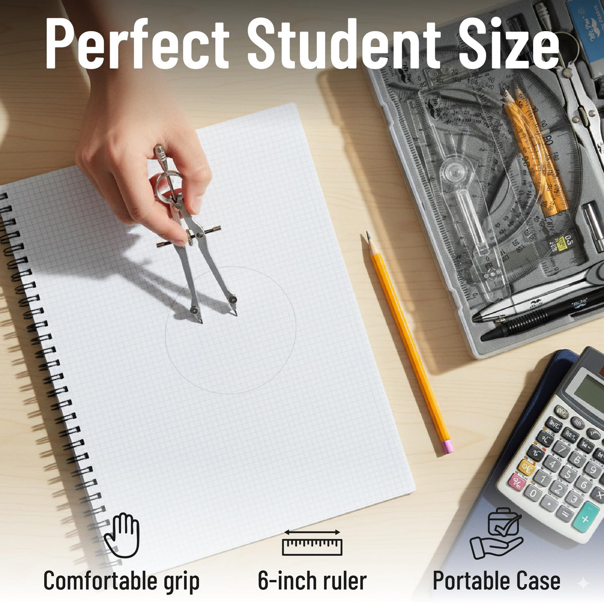 Mr. Pen- Geometry Set, 15 pcs, Blue, 6 Inch Swing Arm Protractor, Divider, Set Squares, Ruler, Compasses and Protractor