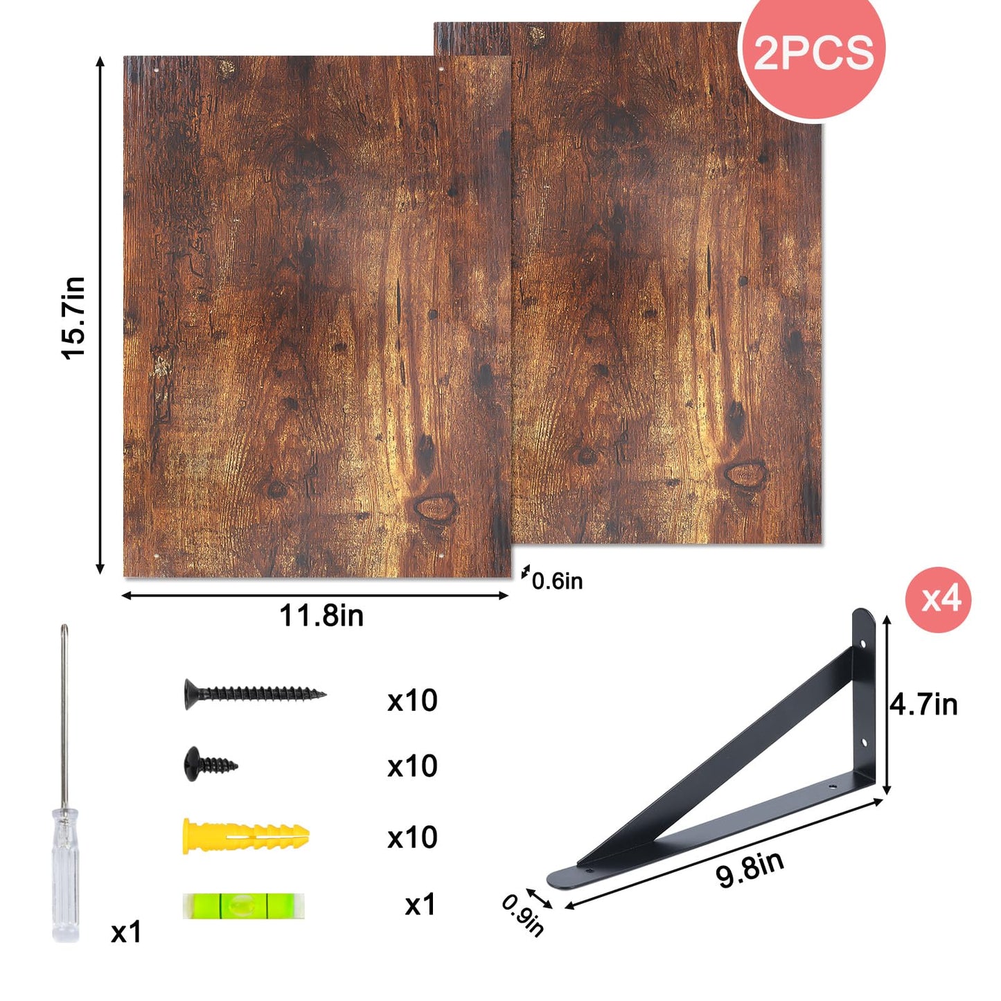Fixwal Deep Floating Shelves for Wall, 15.7in X 11.8in X 0.6in Wide Brown Shelves for Bedroom, Large Wall Shelf for Living Room, Kitchen, Bathroom, Laundry Room and Decor Storage (Set of 2)
