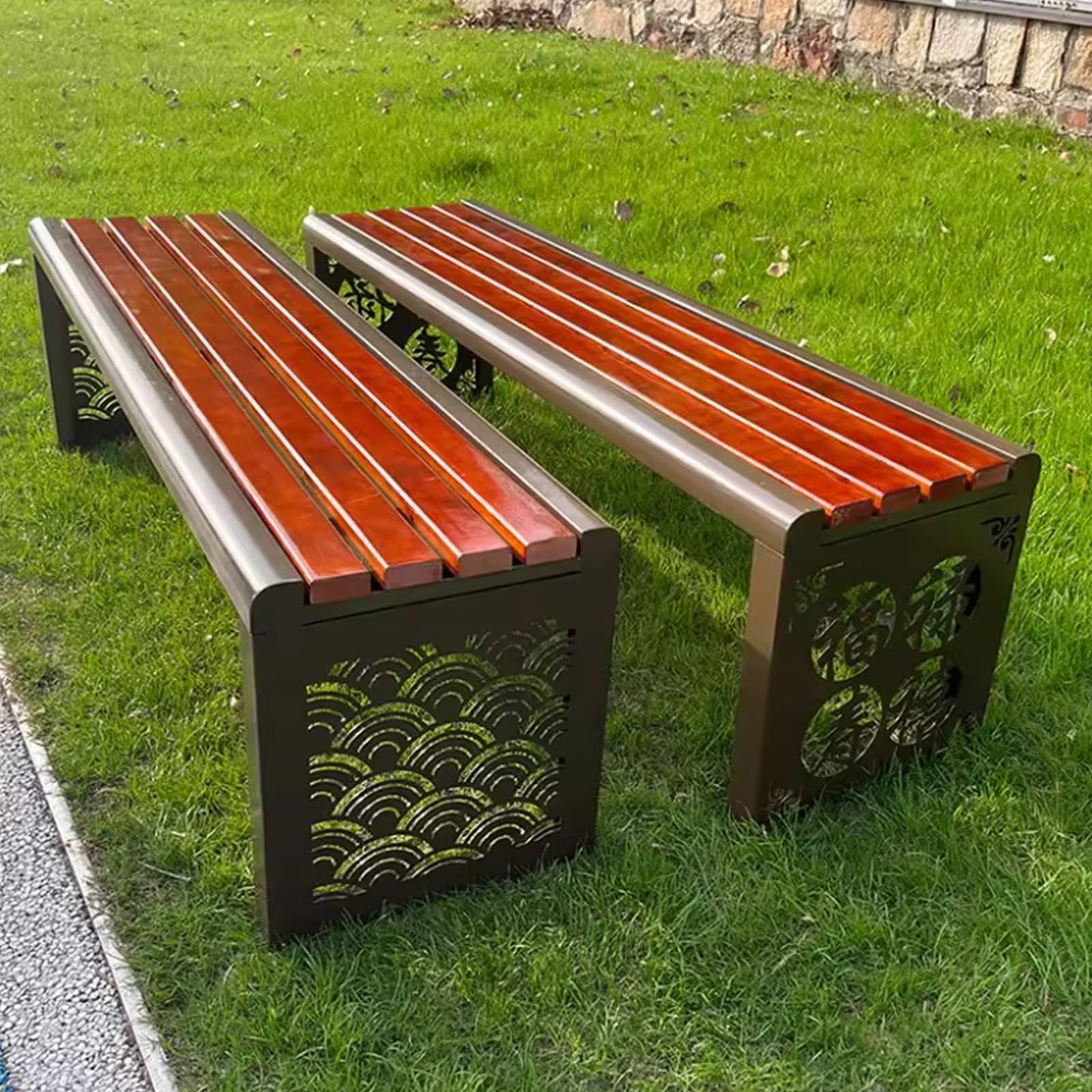 Weatherproof Outdoor Backless Bench – Galvanized Steel & Solid Wood Garden Seating for Patio, Lawn, Courtyard – 500kg Capacity, Durable Slatted Design (100x40x45cm),100x40x45cm