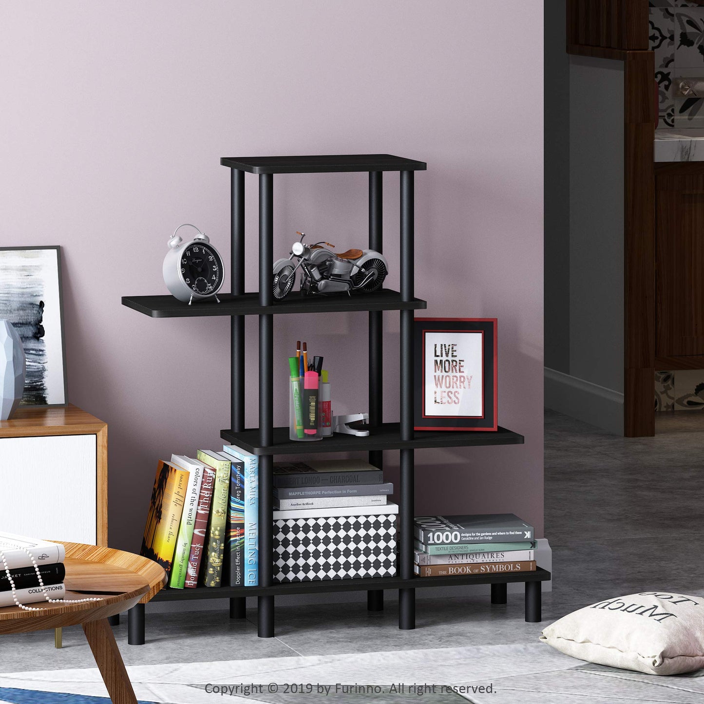 Furinno Turn-N-Tube 4-Tier Design Display Rack, Espresso/Black