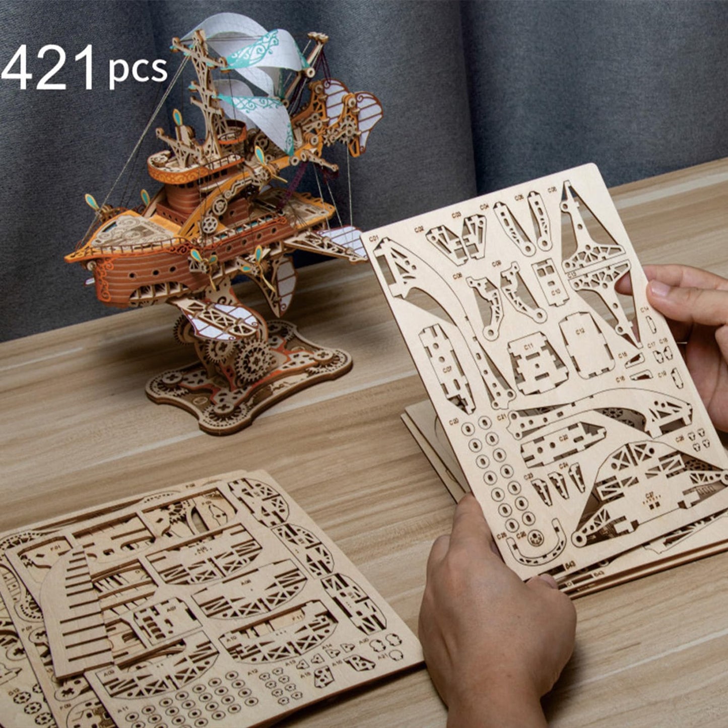 GuDoQi 3D Wooden Puzzles for Adults, DIY Fantasy Spaceship Model Kit, Educational Brain Teaser for Adults to Build, DIY Assembly Kit, Woodcraft Kit, Make Your Own Gifts for Christmas Day