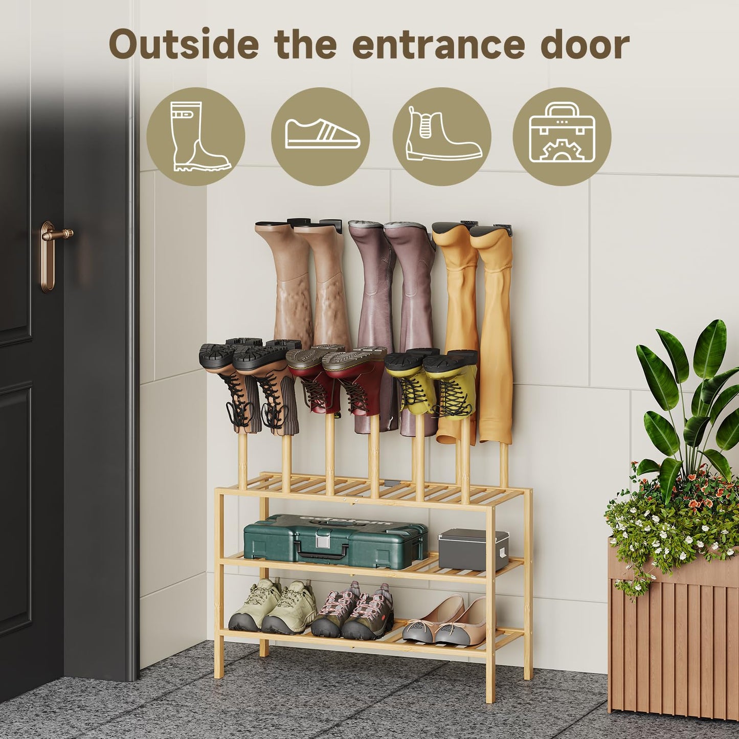 Vellzeyce Boot Rack for Tall Boots Organizer,3-Tier Multiuse Shoe Rack and Boot Storage Rack,for Tall Boots,Sneakers,High-Heel (Natrual, 3-Tier)