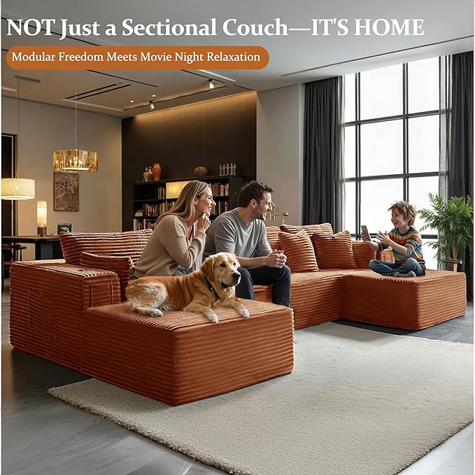 138" Cloud Sectional Couch, Comfort U Shaped Boneless Couch