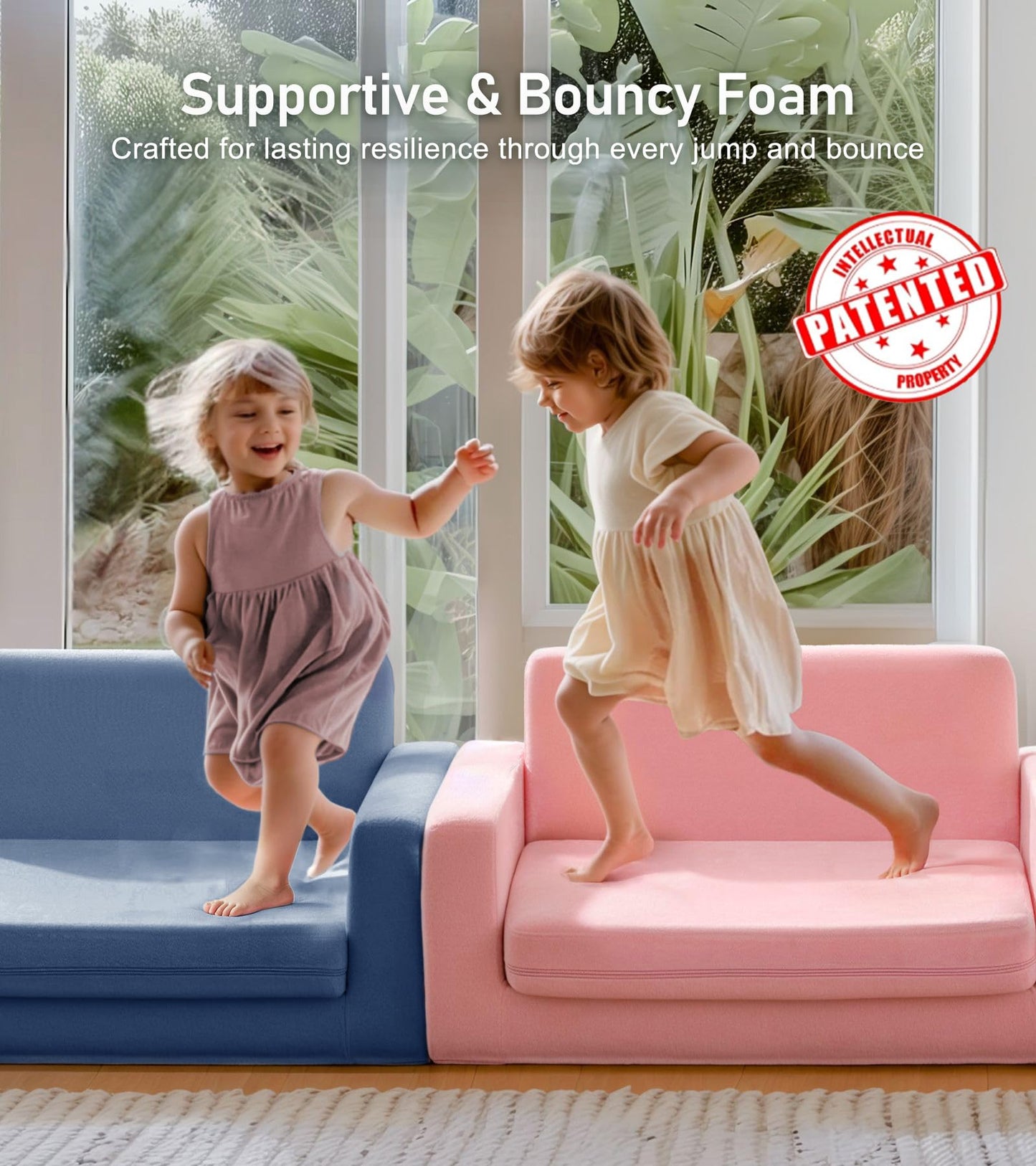 little dove 3-in-1 Extra Wide Convertible Kids Couch, Flip Open Kid Sofa, Machine-Washable Kid Couch for Girls, Kids Sofa for Fun Playtime, Dark Blue
