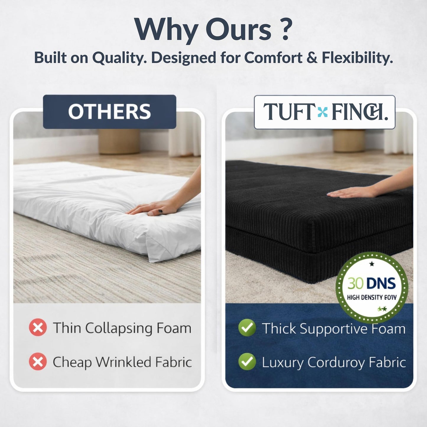 TUFT & FINCH Black Boneless Couch Sofa Bed - 82" Modular Corduroy Convertible Sleeper Sofa for Living Room – 3 Seater Folding Couch Bed, Pet-Friendly Removable Washable Covers, CertiPUR-US Foam