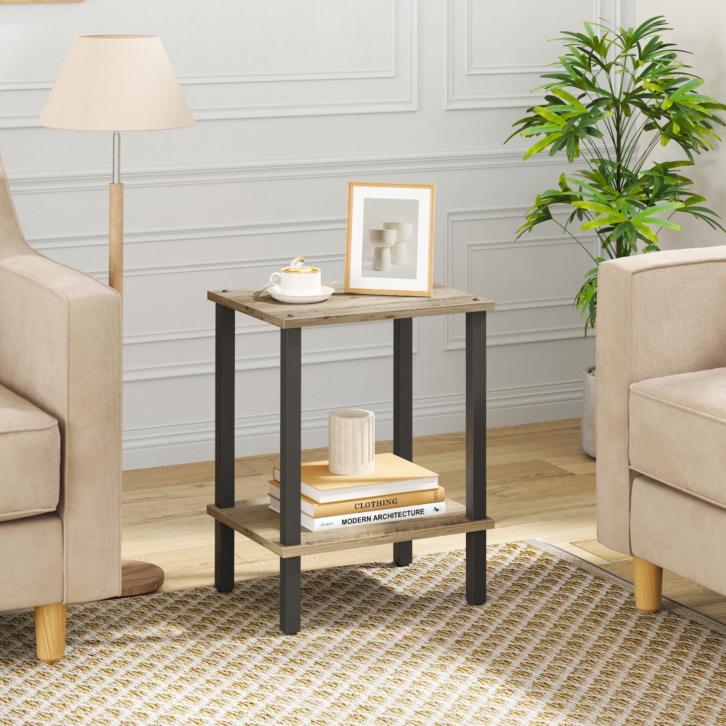 TUTOTAK End Table, Side Table, Nightstand, 2-Tier Storage Shelf, Sofa Side Table for Small Space, Living Room, Bed Room TB01BG034