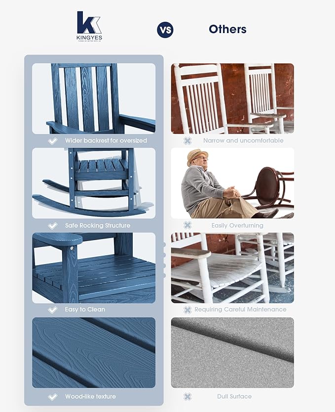 KINGYES Oversized Outdoor Rocking Chair Set of 6, All-Weather Patio Rocking