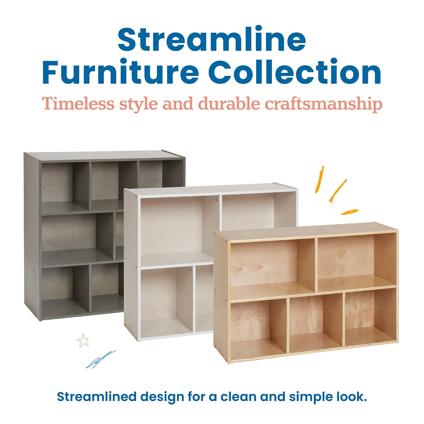 ECR4Kids Streamline 5-Compartment Storage Cabinet, 30in, Classroom Furniture, Grey Wash