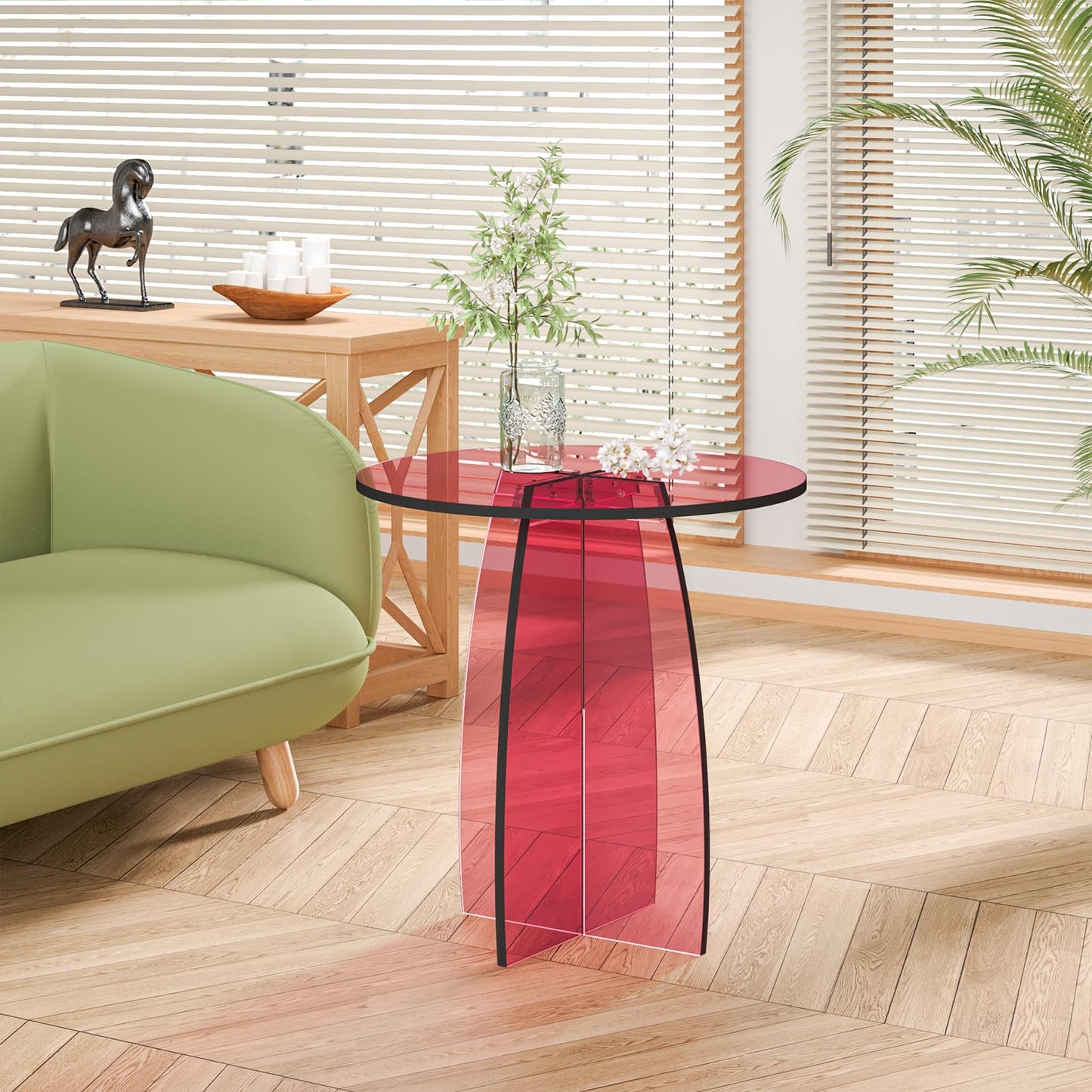Dethan Red Acrylic End Table, Modern Lucite Side Table, Accent Table & Nightstand for Living Room, Bedroom & Sofa Side, Stylish Home Furniture, 20 x 20 x 21.1 in