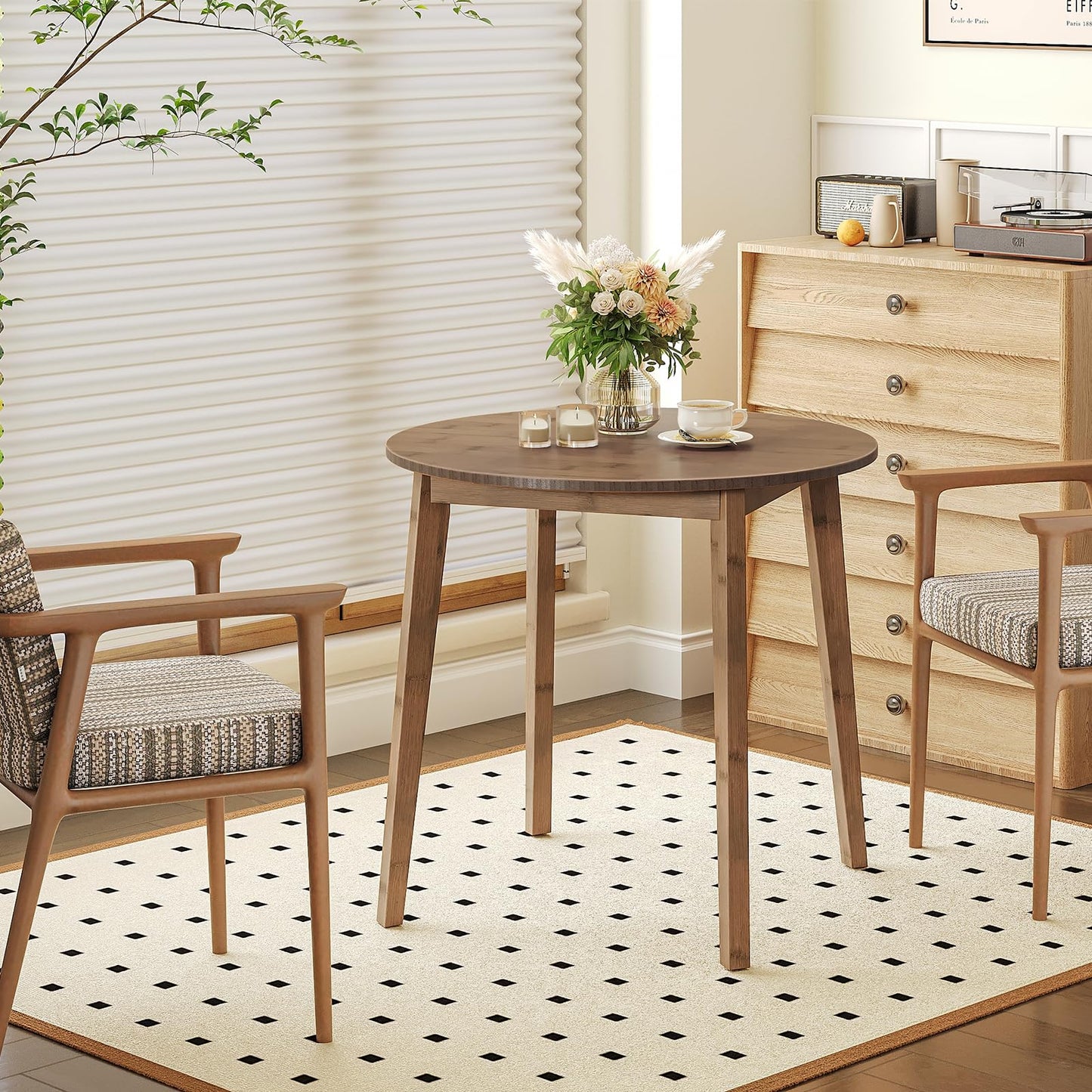 HOOBRO Bamboo Dining Table, Round Dining Table for 2, 27.5" Kitchen Table for Small Space, Writing Table, Easy to Assemble, for Dining Room, Living Room, Office, Kitchen, Apartment, Brown BR71CZ01G1