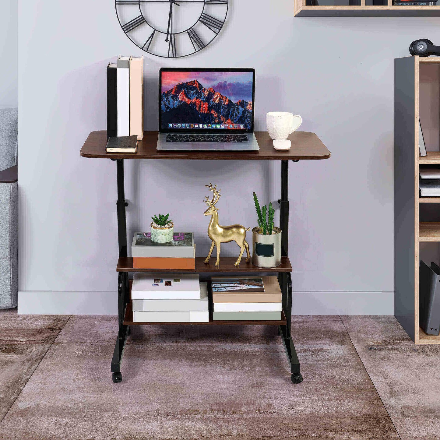 Dekhaoxe Adjustable Table Student Computer Desk Portable Home Office Furniture Small Spaces Sofa Bedroom Bedside Learn Play Game Desk on Wheels Movable with Storage Size 31.5 * 15.7 Inch Brown A