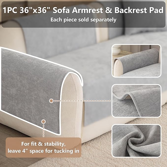 Premium Chenille Sofa Cushion Covers，Upgraded Anti-Slip Sectional Couch
