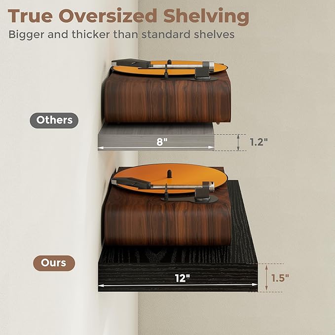 12 inch Deep Floating Shelves for Wall, 24 inch Wide Engineered Wood Wall