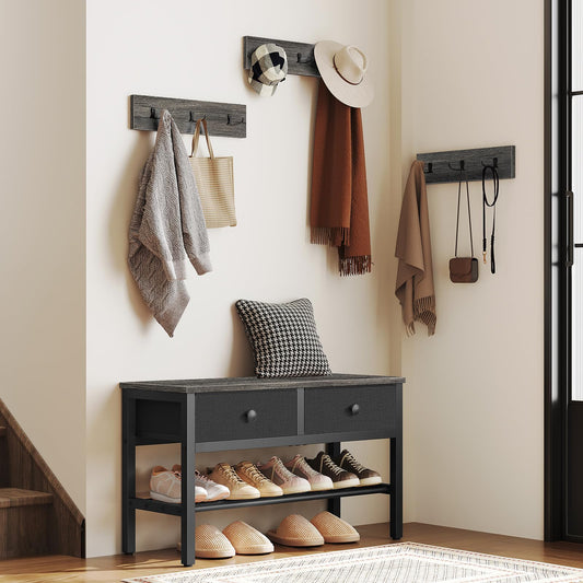 YATINEY Hall Tree with Bench and Shoe Storage, Entryway Bench with Coat Rack, 4-in-1 Coat Rack Shoe Bench, Multifunctional, for Front Door, Hallway, Foyer, Charcoal Grey and Black MT05BC
