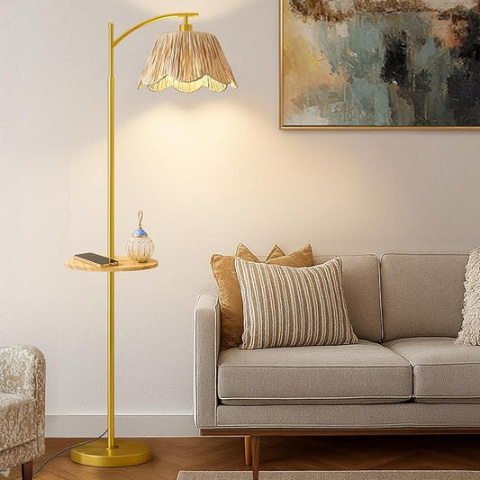 Oneach Floor Lamp with Table for Bedroom, Boho Standing Lamps with Foot Switch