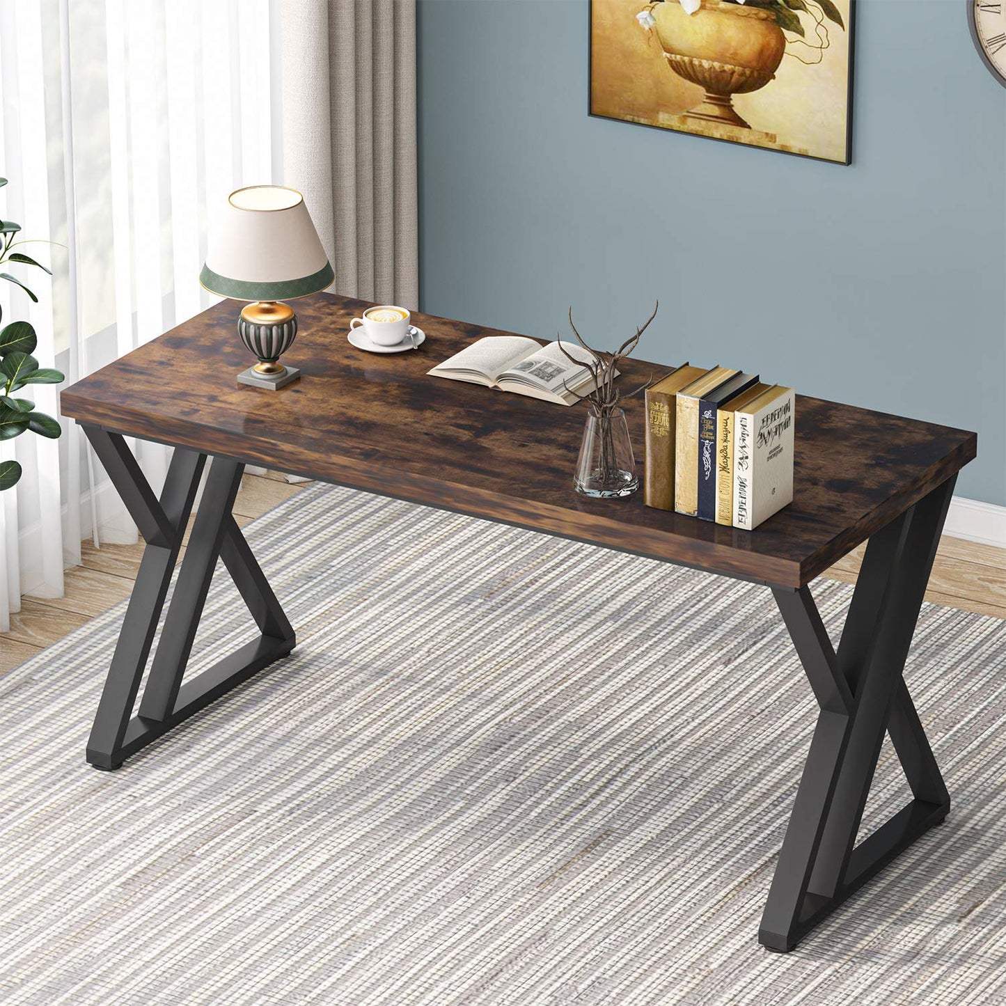 LITTLE TREE 55 Inch Large Simple Industrial Computer Desk Study Writing Table Home Office Workstation,Rustic Brown