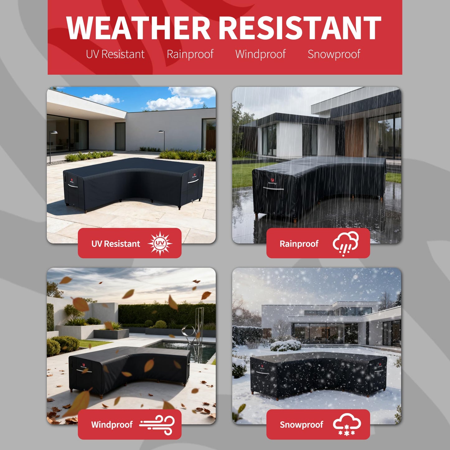 Rosefray 420D Outdoor V-Shaped Sectional Cover,Heavy Duty Anti UV Patio Sectional Sofa Cover with Air Vent, Waterproof Furniture Covers for Deck, Lawn,Backyard 100"x100" Black
