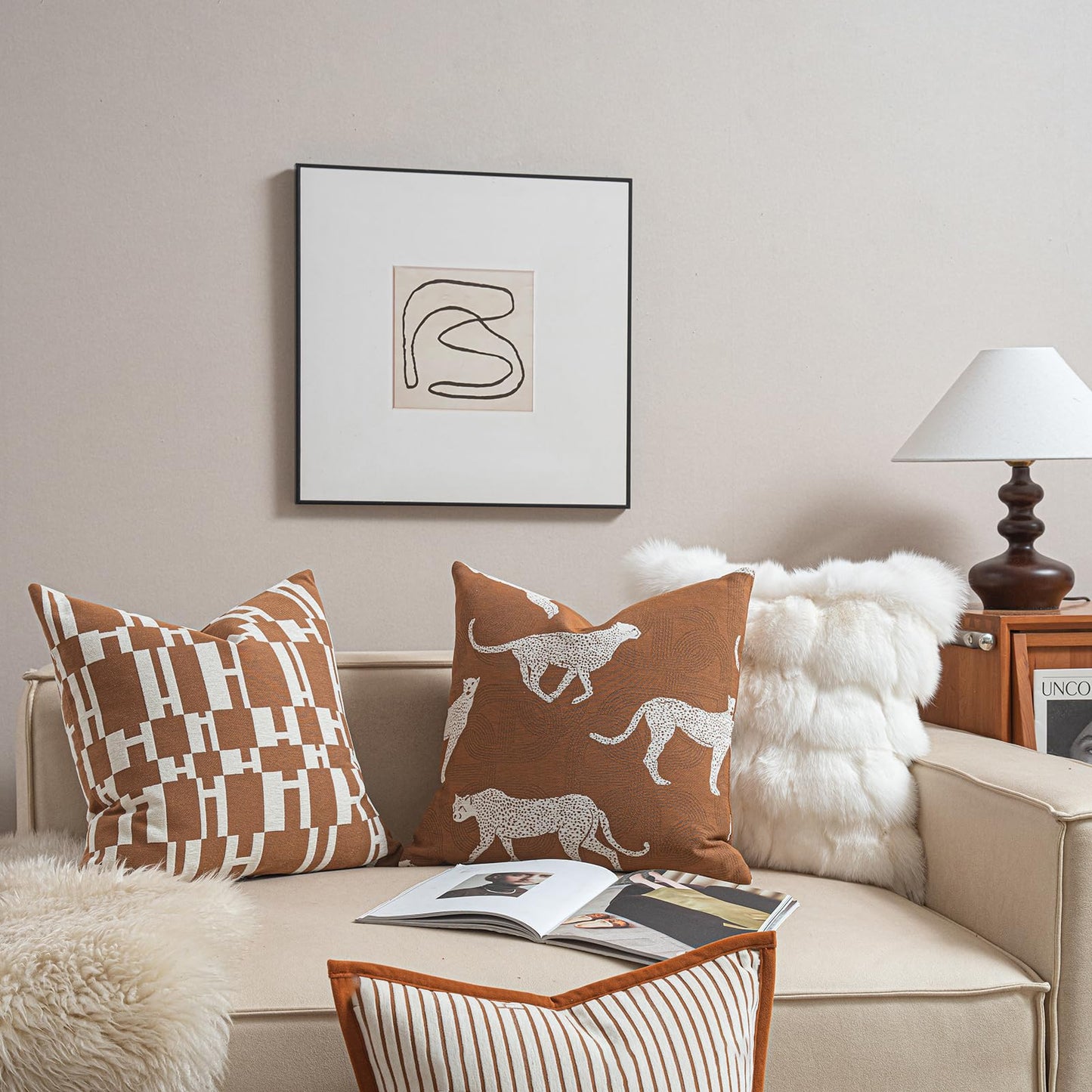 Croker Horse New 20x20'' inches Throw Pillow Cushion Covers - Caramel H Letter Chenille Jacquard Embroidery Luxury Modern Style Couch Sofa Bed Pillow Cover for Living Room Bedroom
