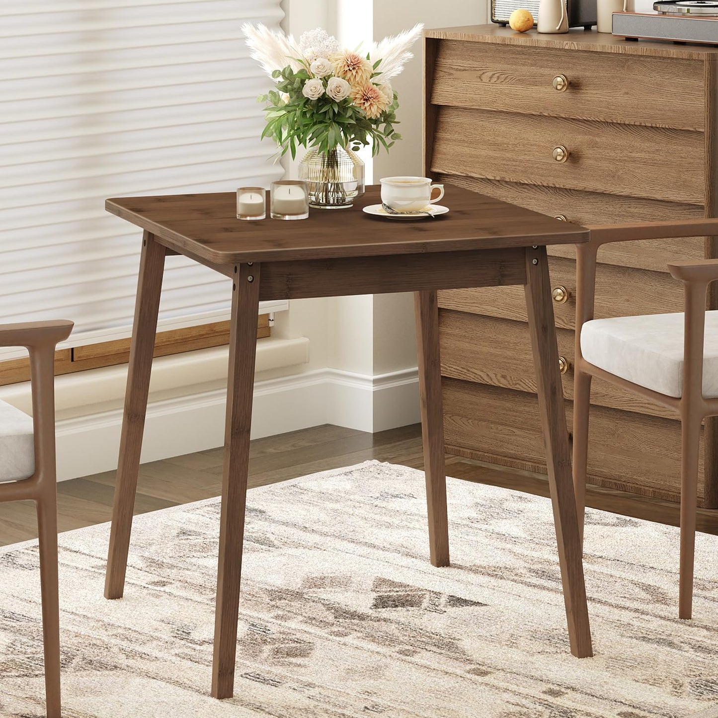 HOOBRO Bamboo Dining Table, Square Dining Table for 2, 27.6" Kitchen Table for Small Space, Writing Table, Easy to Assemble, for Dining Room, Living Room, Office, Kitchen, Apartment, Brown BR70CZ01G1