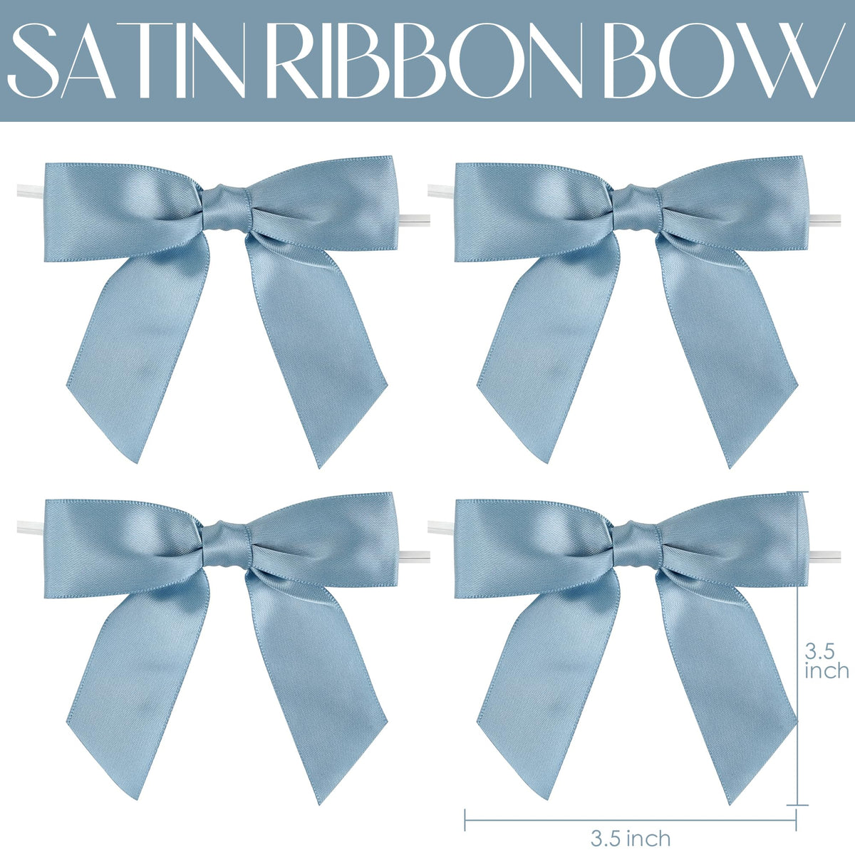 AIMUDI Dusty Blue Satin Ribbon Bows 3.5" Pre-Tied Twist Tie Bows for Treat Bags Gift Wrapping Cake Pop Goodie Bags Party Wedding Baby Shower Favor - 50 PCs