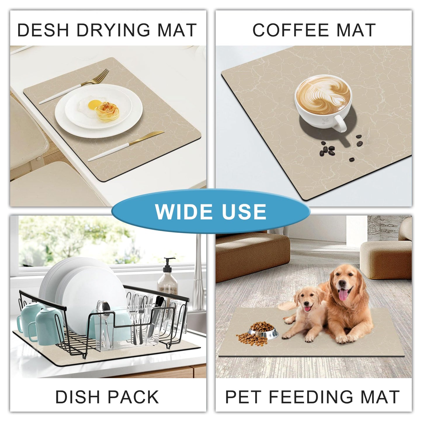 Coffee Maker Mat for Countertop - Coffee Bar Accessories Fit Under Cafe Machine, Rubber Backed Absorbent Pad, Table Mat Under Appliance, Kitchen Counter Dish Drying Mat, 19"x12", Marble Beige