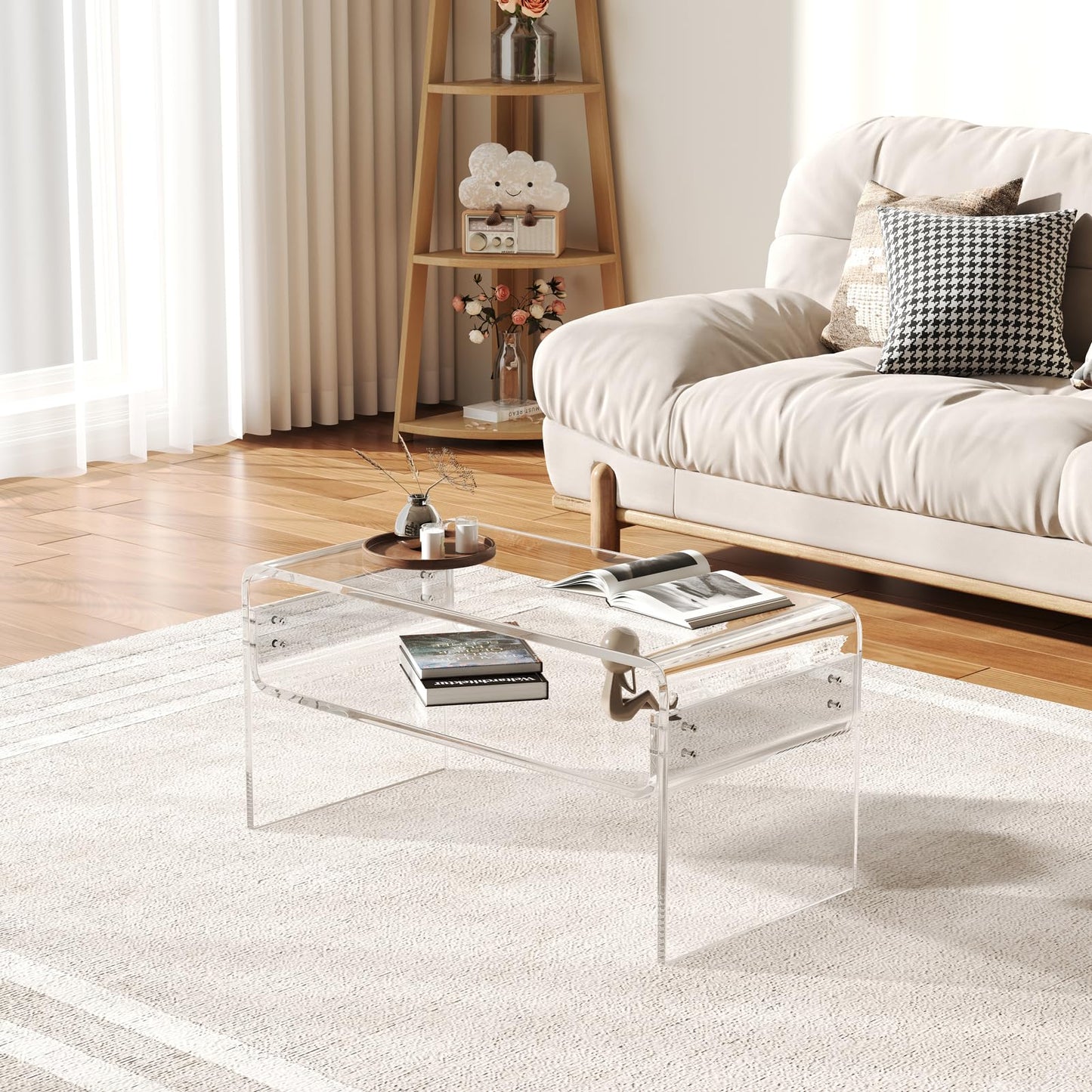 XOHYW Acrylic Coffee Table, Clear Rectangle Side Table Furniture, Modern Tea Table With Open Storage, End Table for Living Room, Office Reception and Bedroom