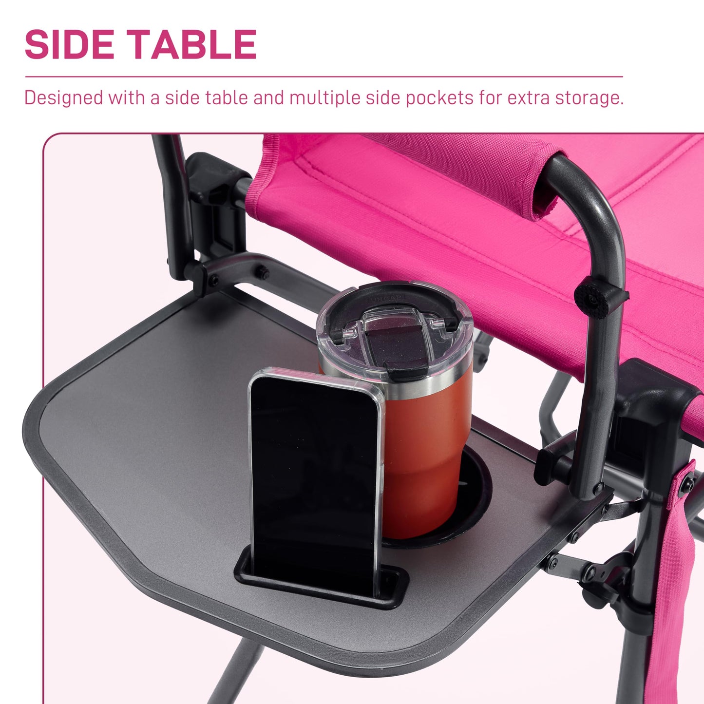 EVER ADVANCED Portable 30.7" Seat Height Tall Folding Camping Chair Directors Chair High Foldable Bar Stool with Side Table for Makeup Artist, Sports Event, Craft Show, Supports 350LBS