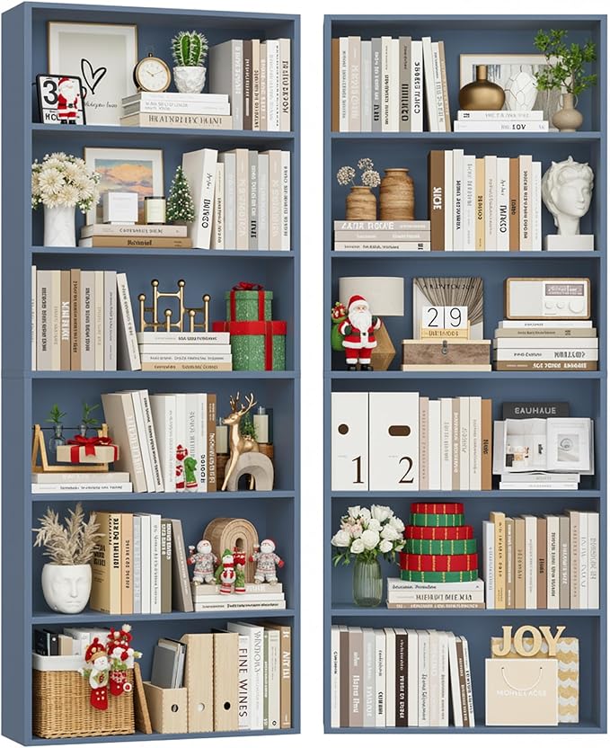 FOTOSOK 6-Tier Open Bookcase and Bookshelf Set of 2, Freestanding Display