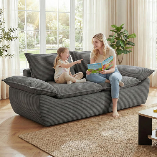 AOLVDOW Boneless Loveseat 56", 2-Seater Gray Boneless Sofa with Removable Cushions & 2 Pillows, Small Boneless Couch Compress Foam Sofa for Living Room, Apartments, & Office