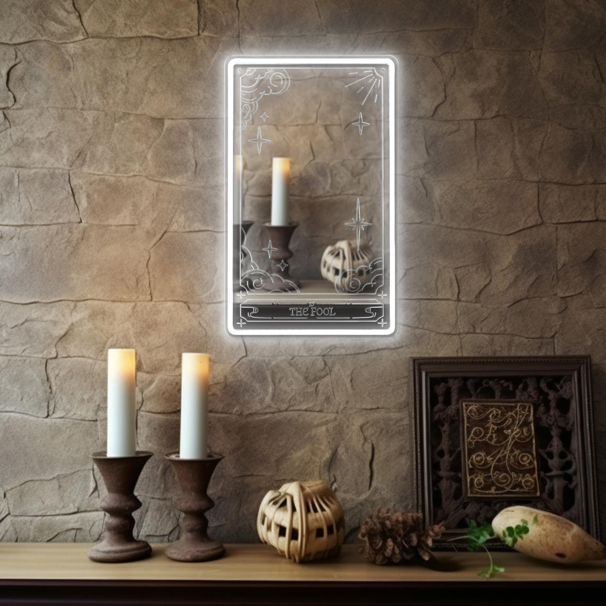 Kavaas Tarot Mirror Neon Sign - Cold White Mystical LED Neon Light for Occult Room Wall Decor, Witchy Art Spiritual Room Decor, Best Gifts for Fortune Teller, Tarot Enthusiast