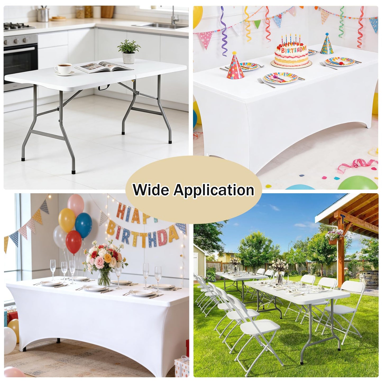 1 Set 6 FT Rectangle Folding Table with Carrying Handle, Lightweight Fold-in-Half Utility Table, with Matching White Stretch Spandex Covers, Ideal for Weddings, Parties, Camping, Banquets, Crafts