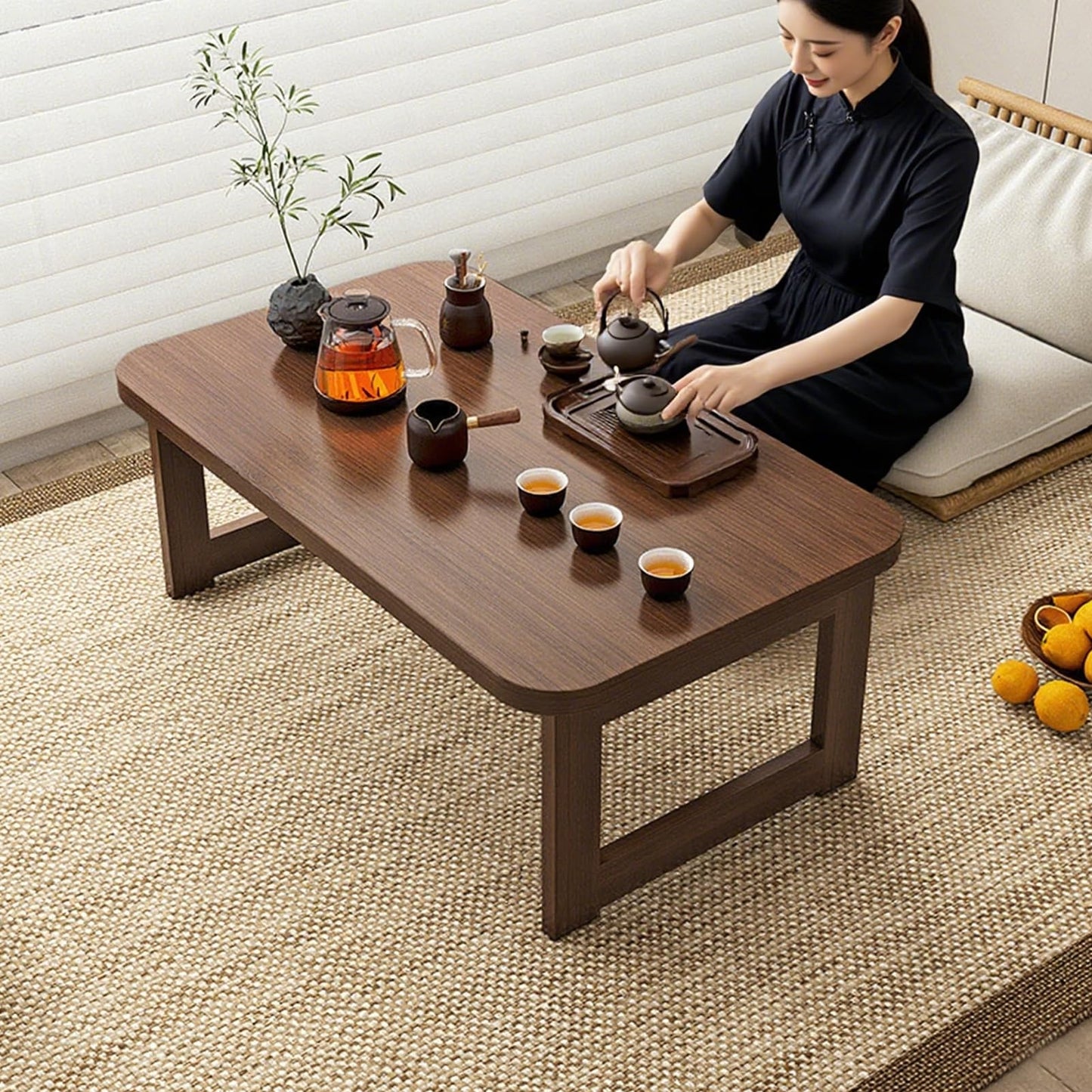 XIMSPHY Japanese Folding Coffee Table, Bamboo Foldable Floor Low Tables for Sitting On The Floor, No Assembly Portable Tea Table for Dinning Zen Living Room (31.5"x19"x13.7")