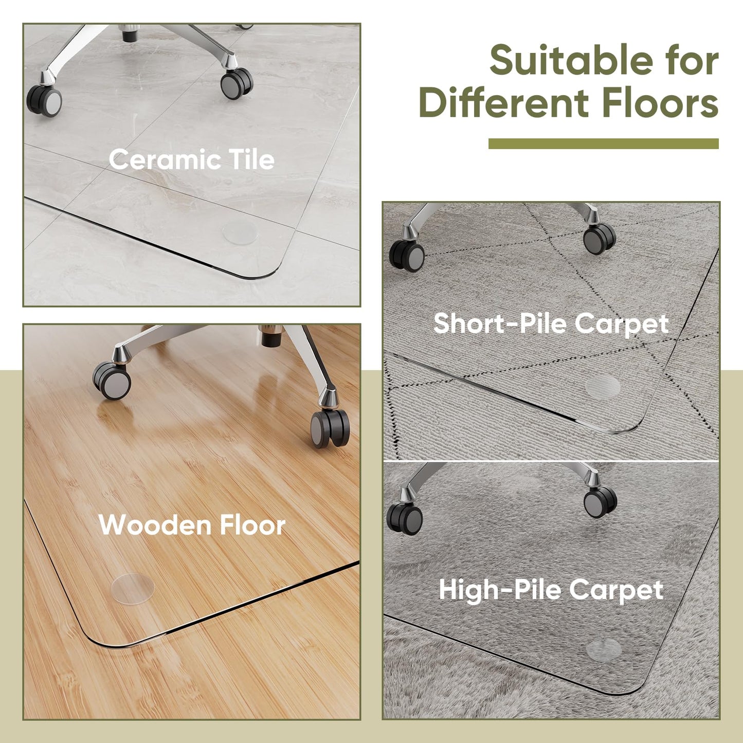 Furnbar Office Chair Mat for Carpet & Hardwood, Upgraded 45" x 45" Tempered Glass Chair Mat for Office Home, with 4 Anti-Slip Pads