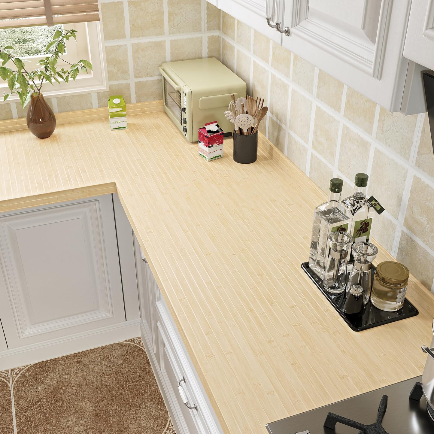 EaseStick Bamboo Wood Contact Paper Peel and Stick Light Wood Wallpaper for Cabinets Countertops Waterproof Adhesive Beige Wooden Slat Wallpaper Striped Wall Paper for Bathroom Table Cover 15.7"x160"