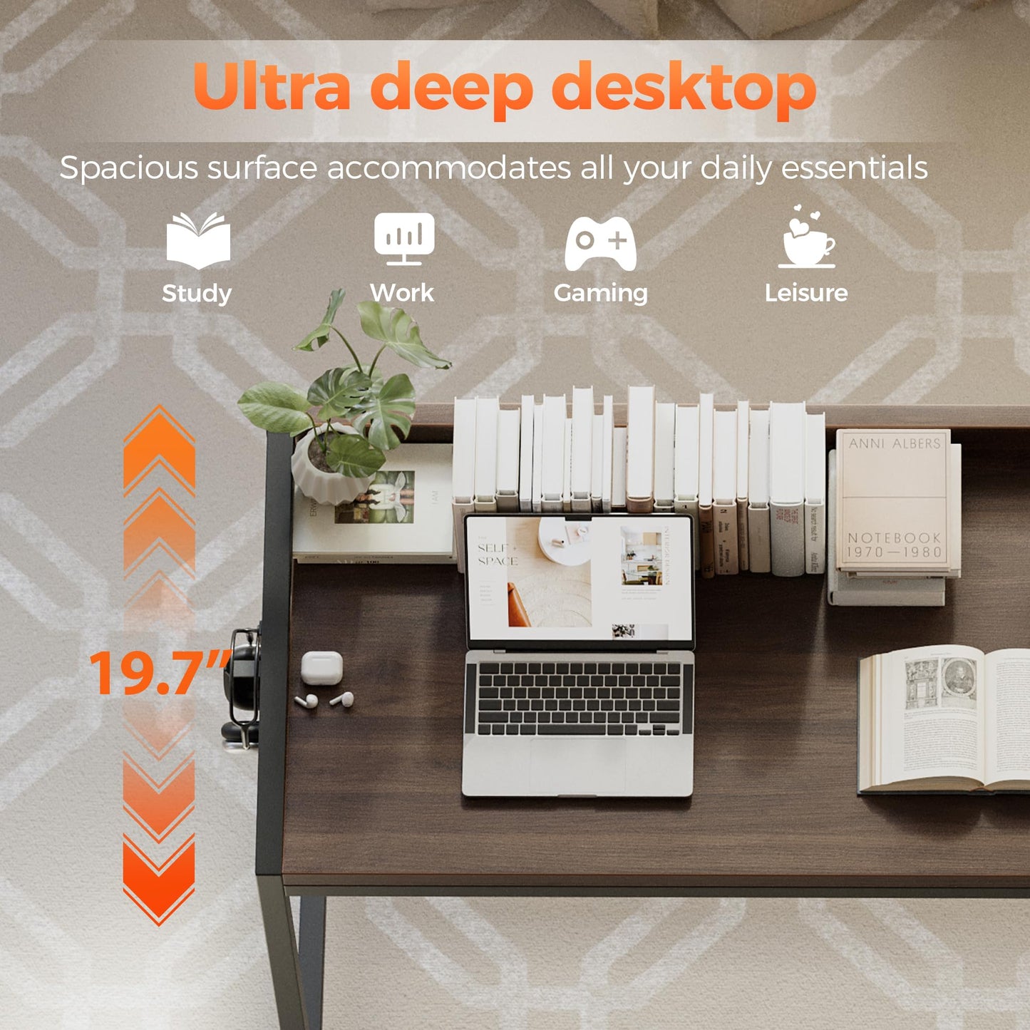 Mericonia 40 inch Rolling Computer Desk with Wheels, Gaming Desk for Small Spaces, Modern Simple Style Table for Home Office, Study Writing Table