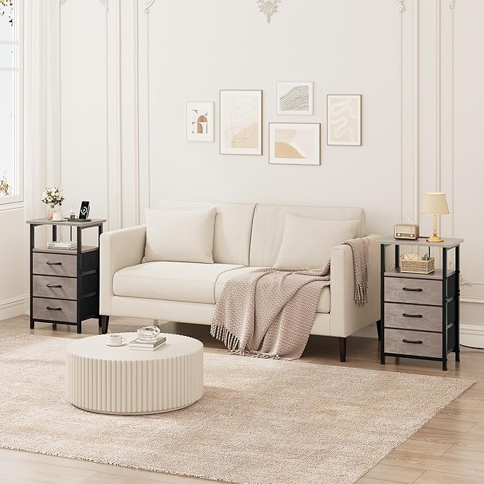 Vagusicc Nightstand with Charging Station, Bedside Table with USB Ports and