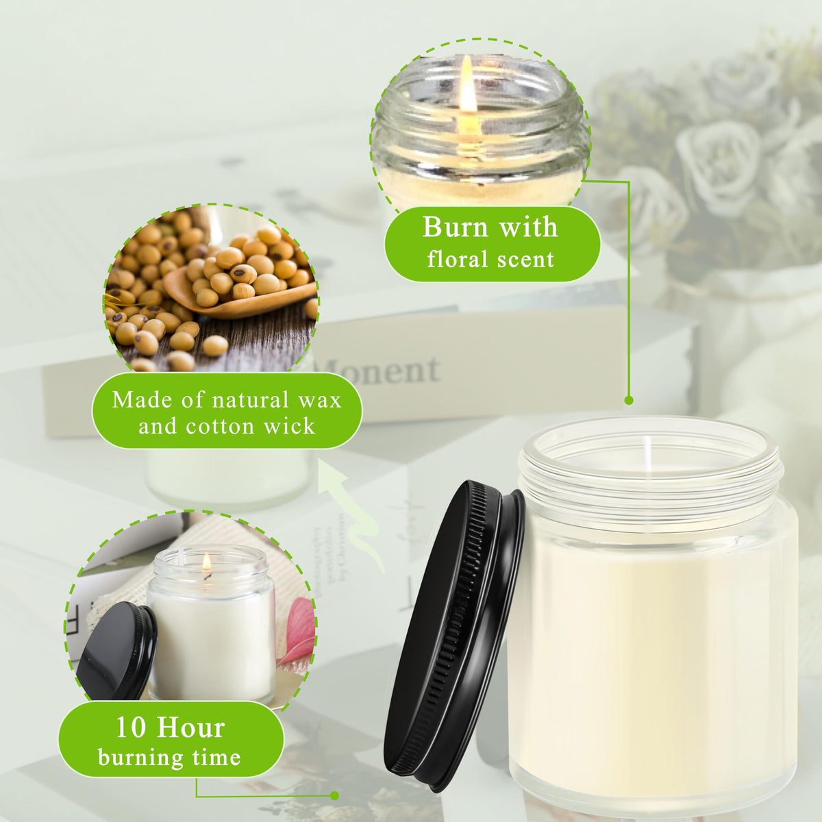 ACITHGL 36 Pcs 4oz Mini Mason Jar Candles Small Scented Candles Bulk Aromatherapy Ideal Souvenir Favors for Wedding Birthday Party (Sage, Mint, Citronella, Black)