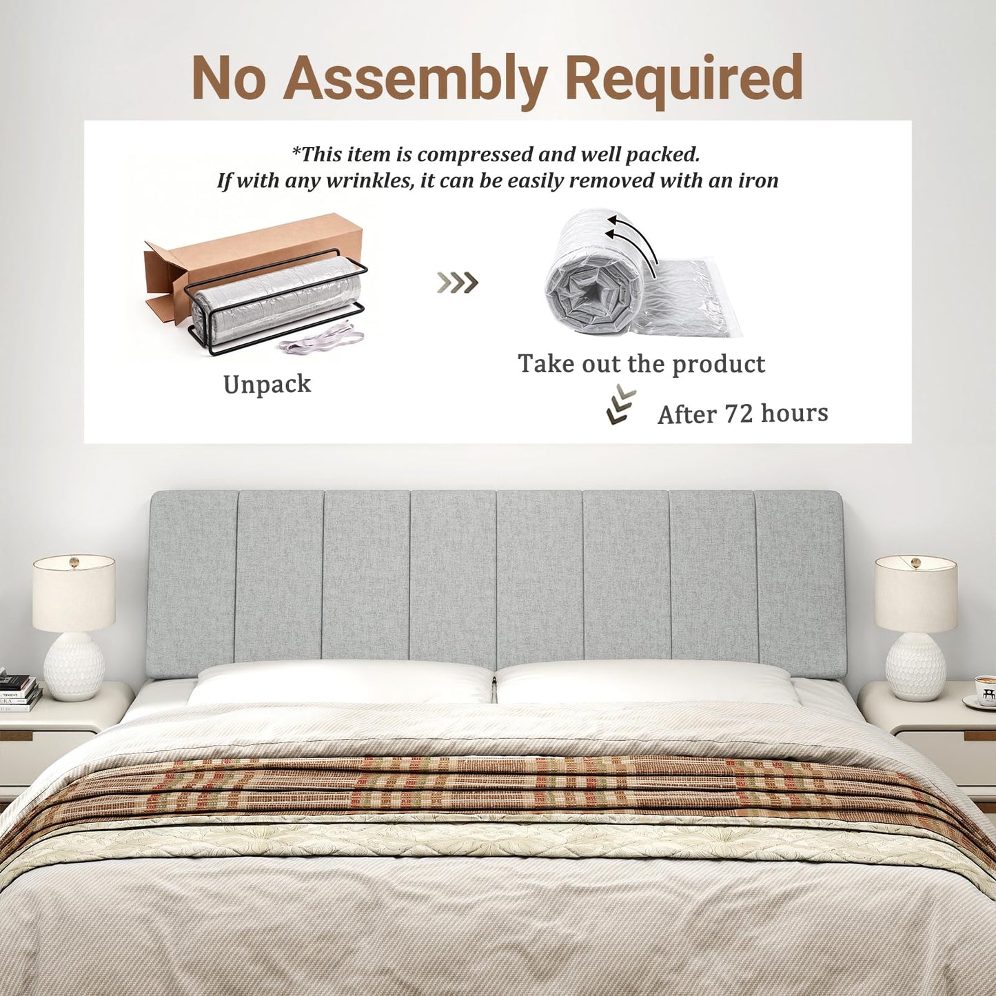 Liiwepo King Size Headboard Only-No Assembly, Upholstered Headboard King Size Linen Fabric Modern Style Headboards Extra-Thick, Light Gray