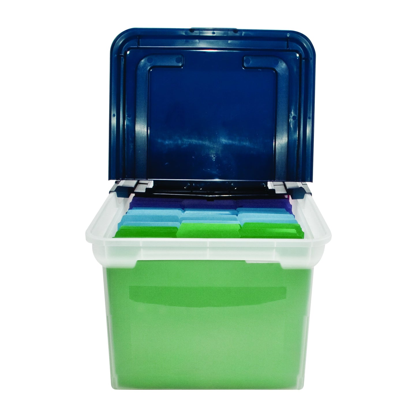 Advantus Extra Capacity 23-Inch File Tote, Letter Size, Clear Base/Navy Lid, Case of 4 (55797CT)