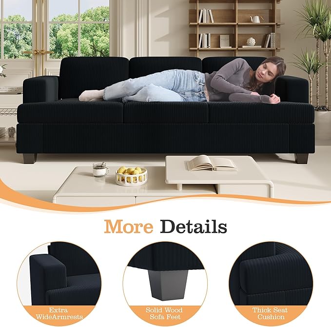 Apicizon Modern Loveseat Set of 2 & 3-Seater Sofa, Corduroy Couch 3 Piece Sofa